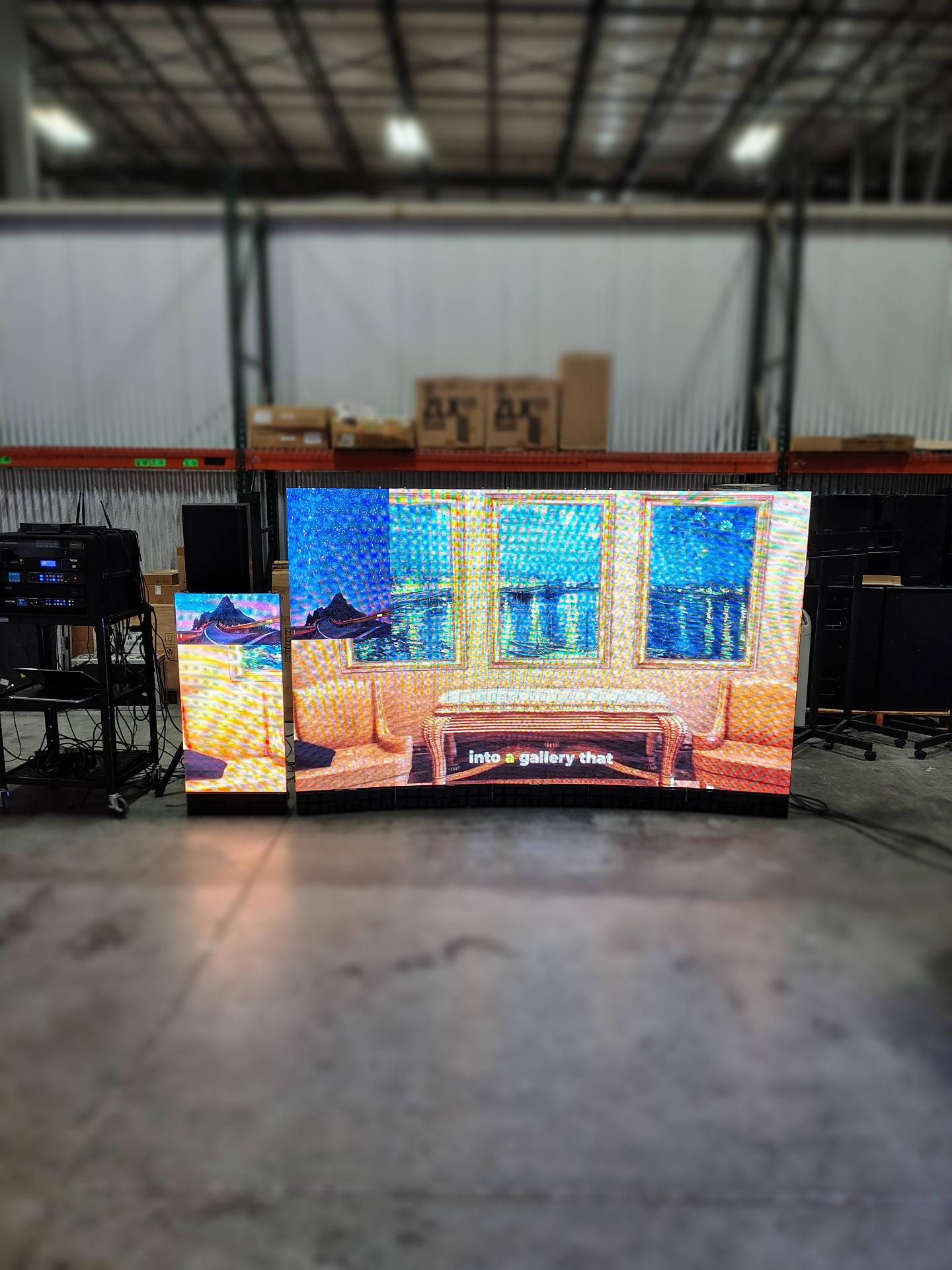 QSE P2.6 LED wall lit with test content in our Orlando warehouse